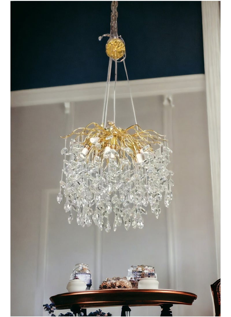 Visionary - Marquize Shape Horse Eye Shape Diamond Crystal Chandelier French Luxury Golden Branches Modern Style Pendant Light For Villa Living Room Lobby Dining Room Cafe - Image 1