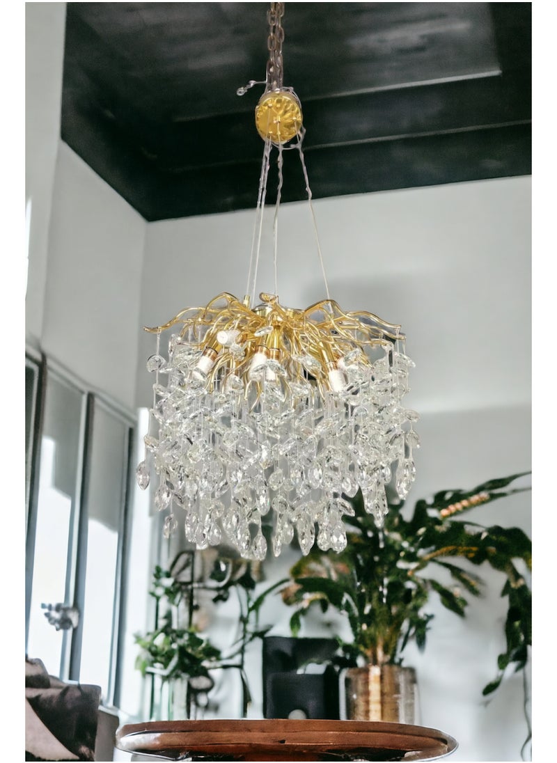 Visionary - Marquize Shape Horse Eye Shape Diamond Crystal Chandelier French Luxury Golden Branches Modern Style Pendant Light For Villa Living Room Lobby Dining Room Cafe - Image 1