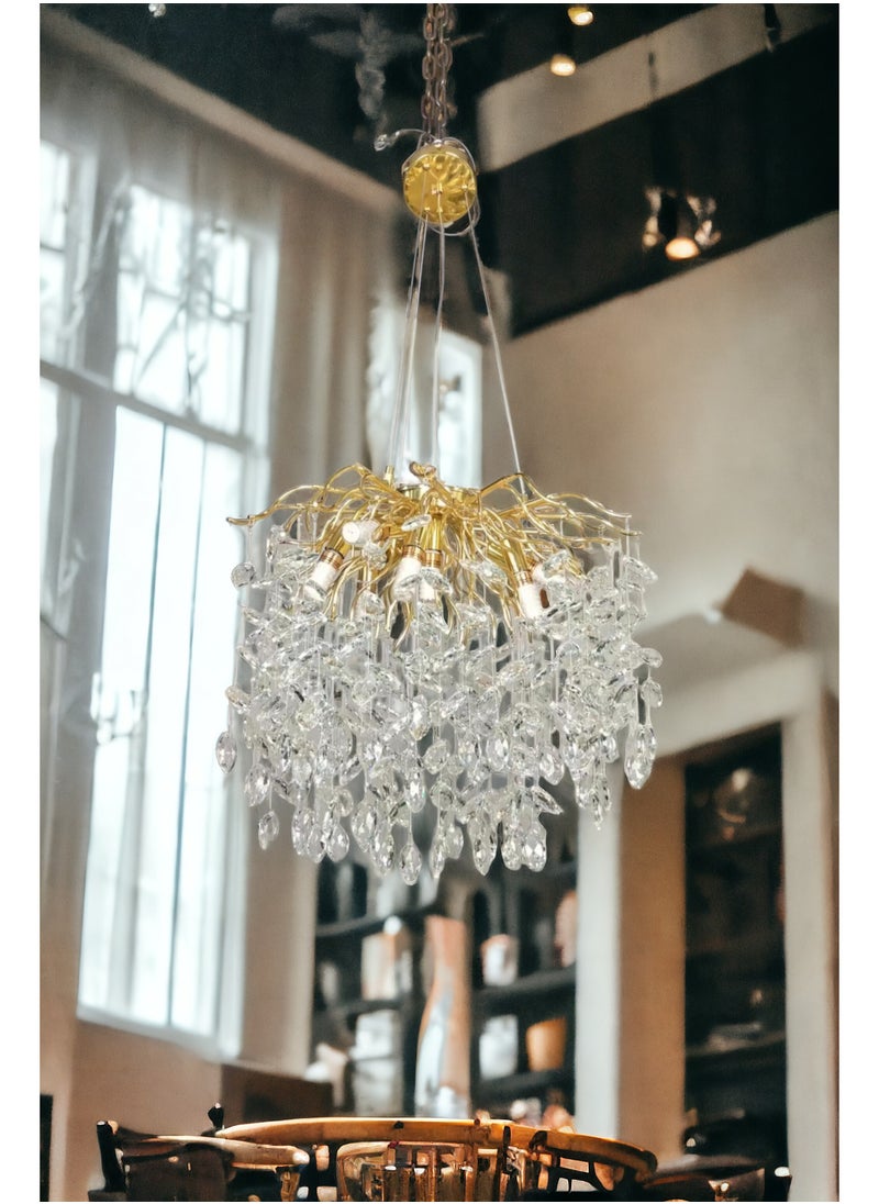 Visionary - Marquize Shape Horse Eye Shape Diamond Crystal Chandelier French Luxury Golden Branches Modern Style Pendant Light For Villa Living Room Lobby Dining Room Cafe - Image 1
