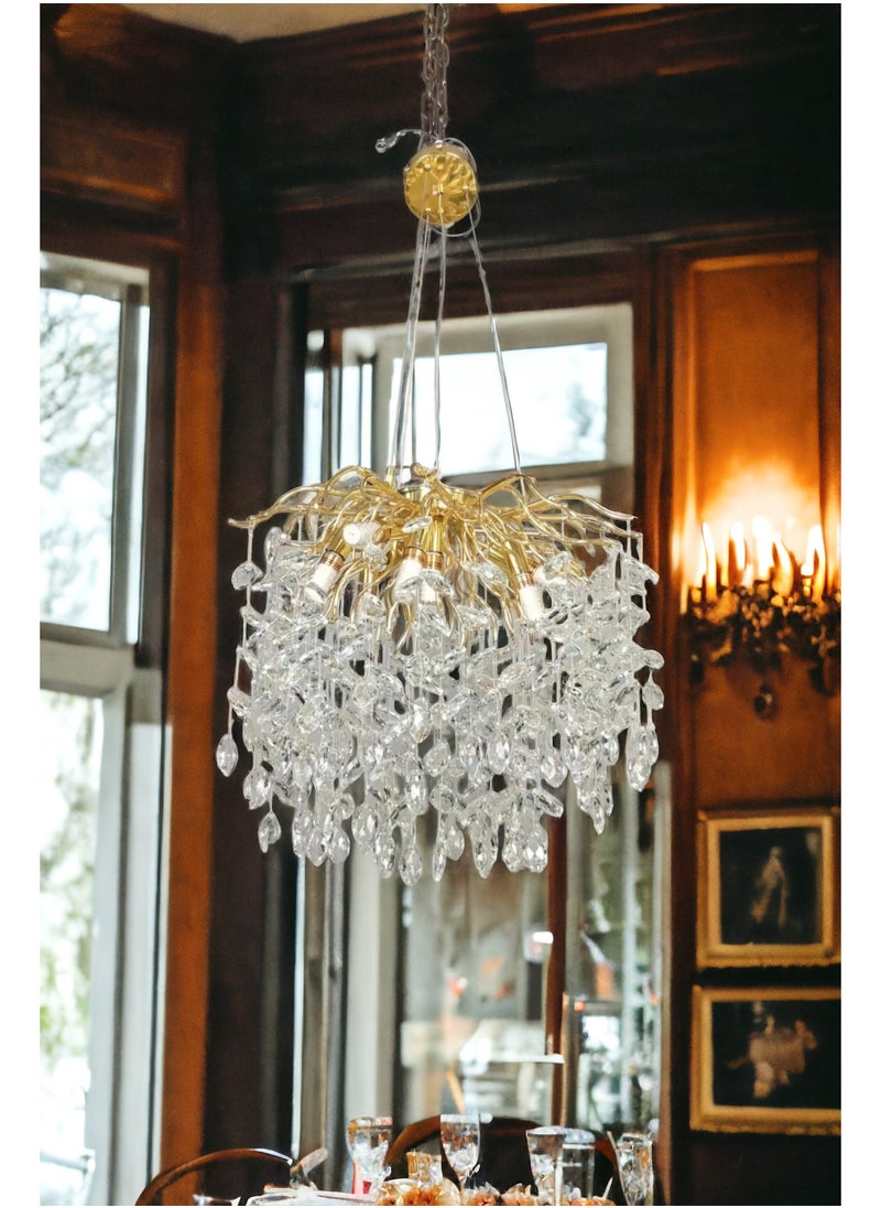 Visionary - Marquize Shape Horse Eye Shape Diamond Crystal Chandelier French Luxury Golden Branches Modern Style Pendant Light For Villa Living Room Lobby Dining Room Cafe - Image 1