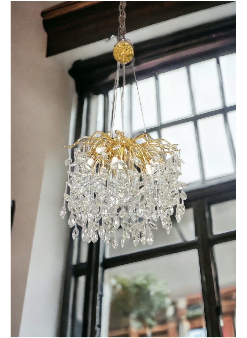 Visionary - Marquize Shape Horse Eye Shape Diamond Crystal Chandelier French Luxury Golden Branches Modern Style Pendant Light For Villa Living Room Lobby Dining Room Cafe - Image 1
