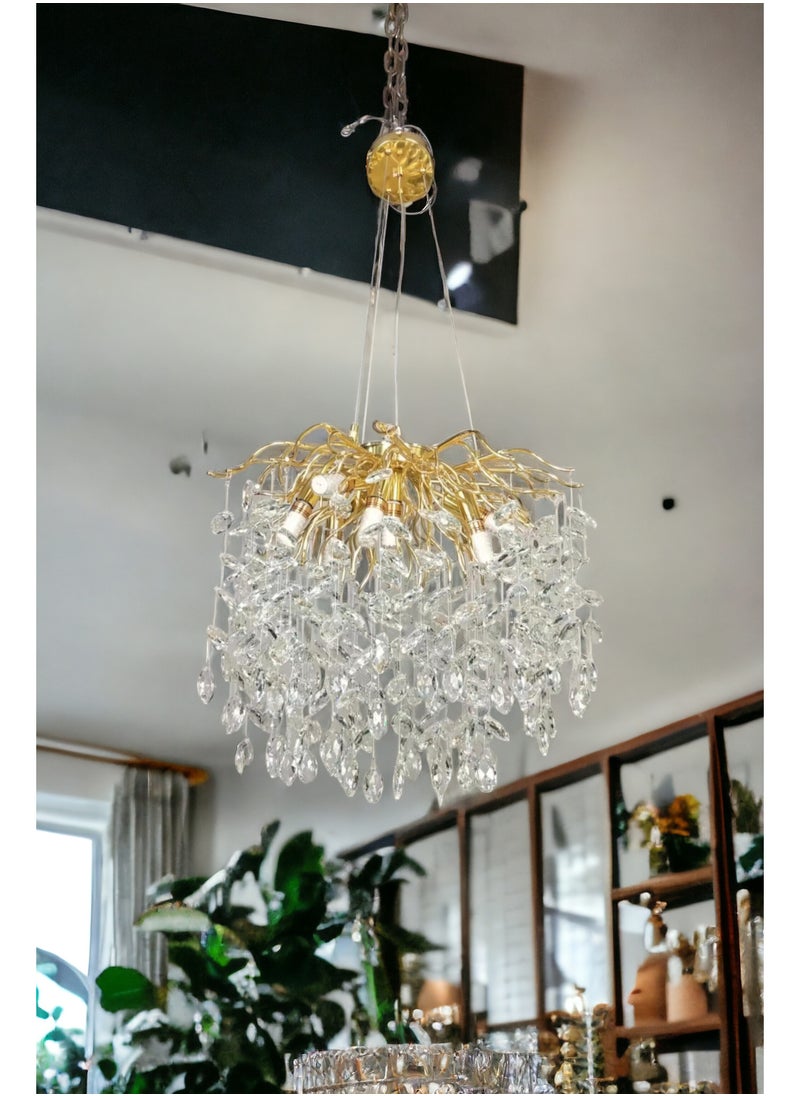 Visionary - Marquize Shape Horse Eye Shape Diamond Crystal Chandelier French Luxury Golden Branches Modern Style Pendant Light For Villa Living Room Lobby Dining Room Cafe - Image 1