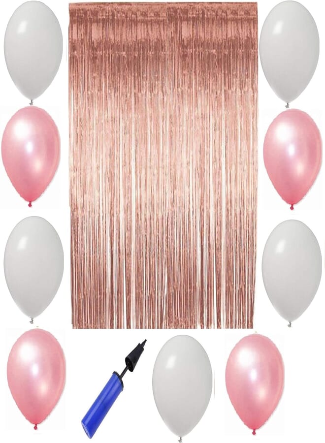 Secret Rose gold Foil Curtains Shimmer Curtain-20pcs white and pink latex balloons for Birthday Wedding Party Christmas Decorations