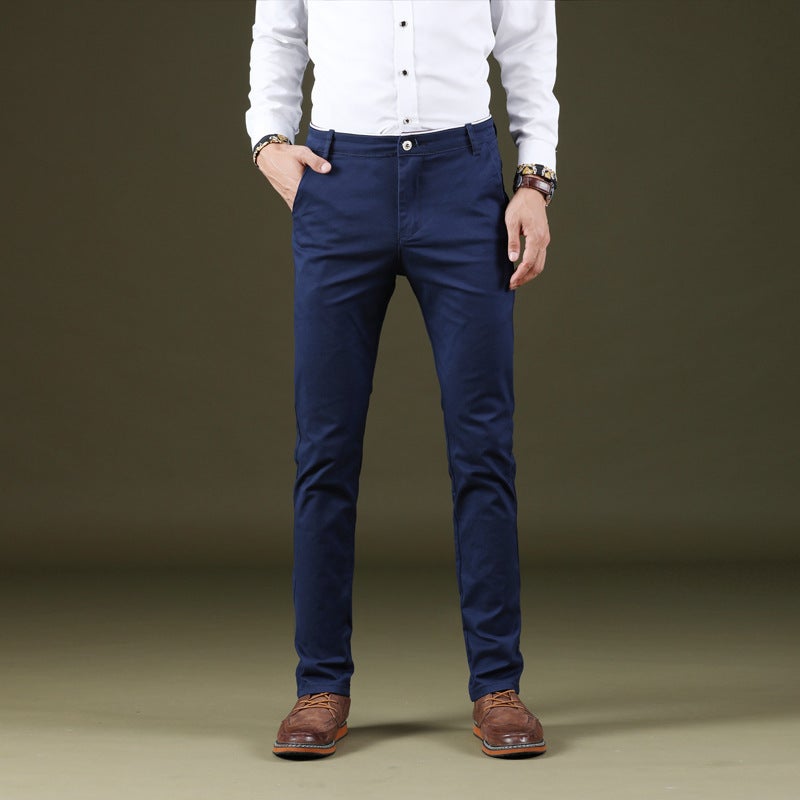 A generation of mens stretch straight casual pants Korean version of Joker fashion cotton washed comfortable conventional pants 986# Royal Blue 