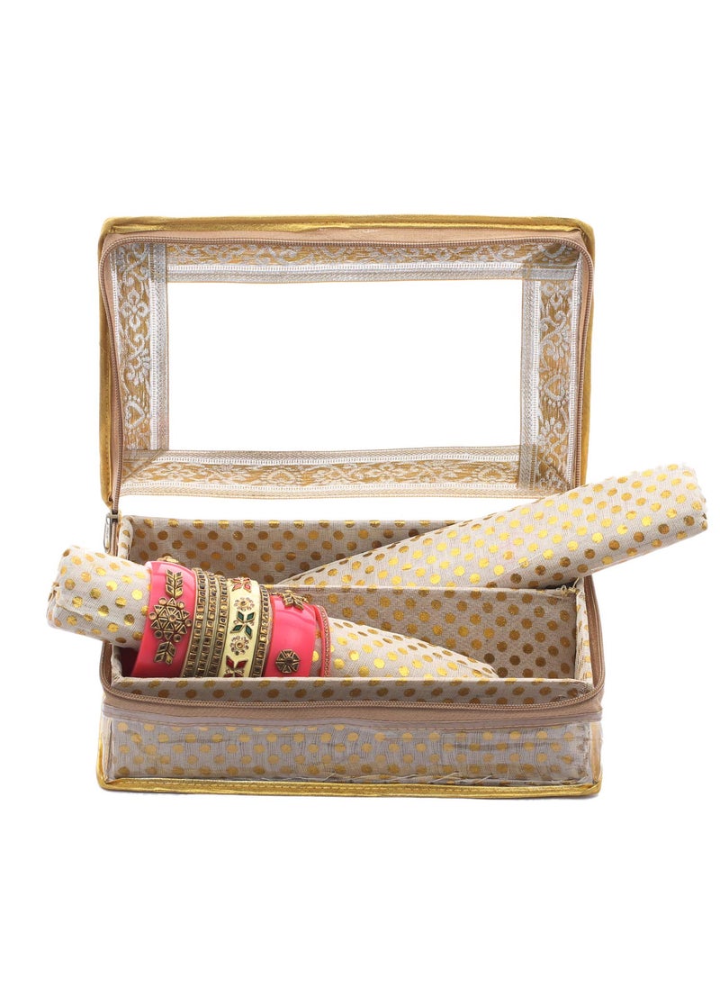 Kuber Industries Kuber Industries Brocade Hardboard Two Rod Bangle Box (Gold) - CTKTC42082  - Image 1