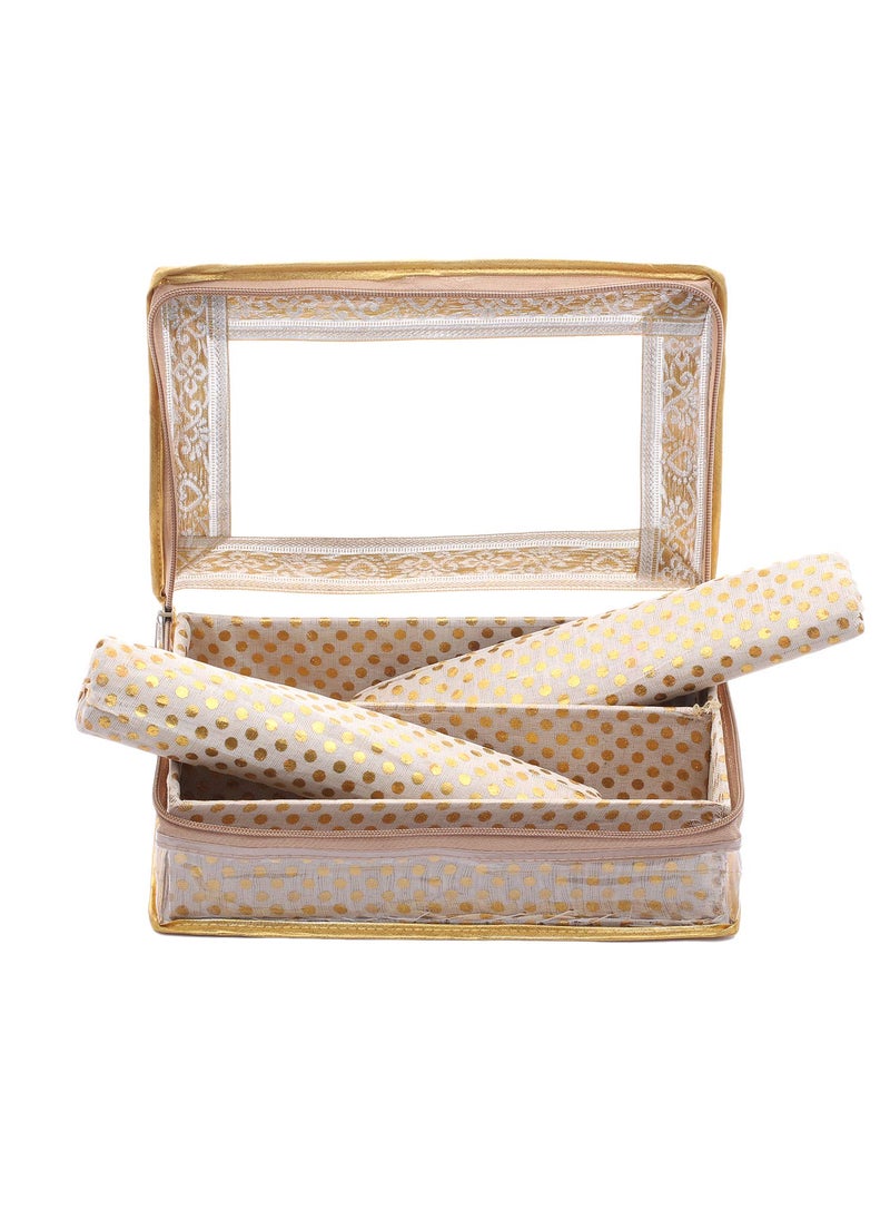 Kuber Industries Kuber Industries Brocade Hardboard Two Rod Bangle Box (Gold) - CTKTC42082  - Image 4