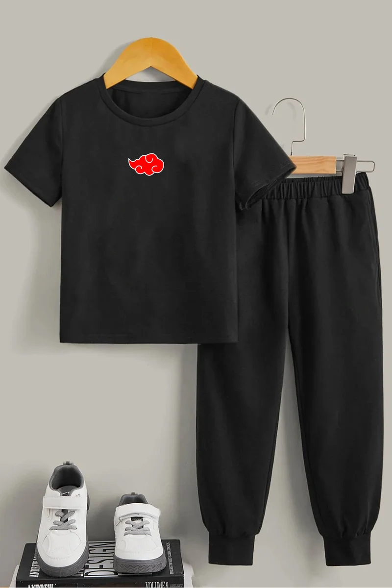 ONLYTRENDWEAR Kids Ninja Akatsuki Bottom - Top Tracksuit Set 3-4 Years Old Black