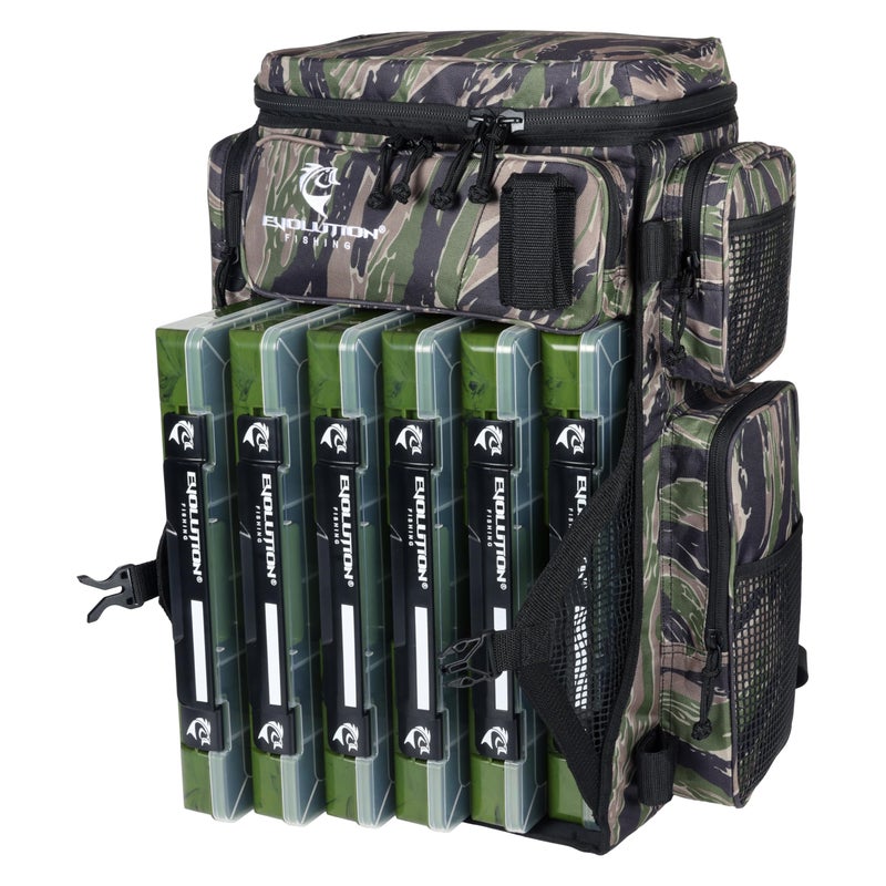 Evolution Outdoor Evolution Fishing Drift Series 3700 Tackle Backpack with QuikLatch System & 2 Rod Holders â€“ Tiger Stripe Camo, Heavy Duty Fishing Backpack w/ 6 Tackle Trays - Image 3