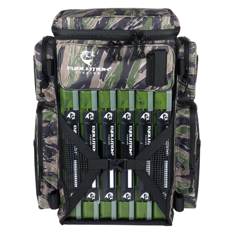 Evolution Outdoor Evolution Fishing Drift Series 3700 Tackle Backpack with QuikLatch System & 2 Rod Holders â€“ Tiger Stripe Camo, Heavy Duty Fishing Backpack w/ 6 Tackle Trays - Image 4