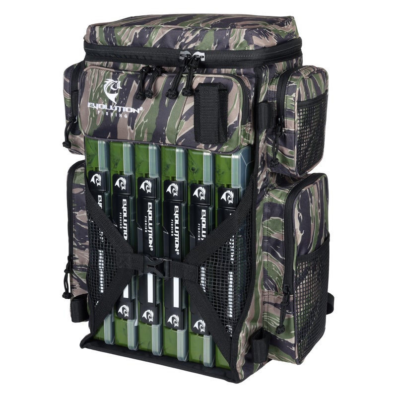 Evolution Outdoor Evolution Fishing Drift Series 3700 Tackle Backpack with QuikLatch System & 2 Rod Holders â€“ Tiger Stripe Camo, Heavy Duty Fishing Backpack w/ 6 Tackle Trays - Image 5