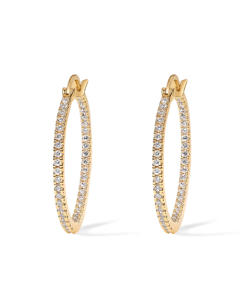 PAVOI 14K Gold Plated 925 Sterling Silver Post Cubic Zirconia Hoop Earrings | Large Yellow Gold Hoops - Image 3