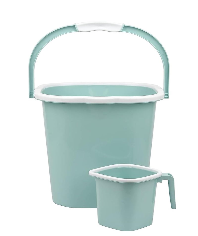 AIR O MATIC AIR O MATIC Plastic Double Moulded Unbreakable Square Bathroom Set Bucket 25L Mug 15L Mint Green 