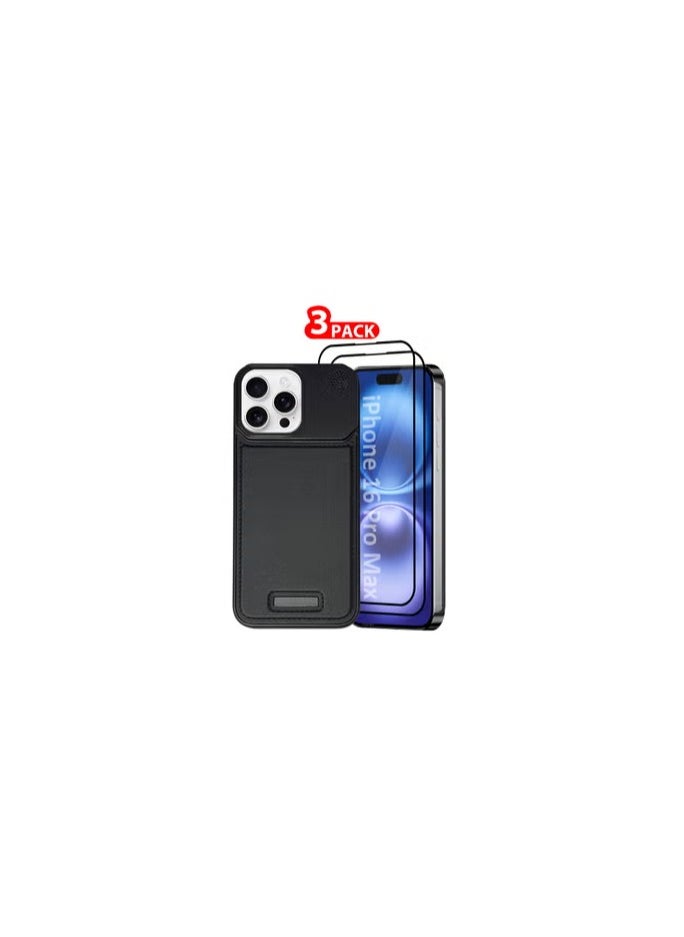 CATANES iPhone 16 Pro Max 3 Pack Case Leather Metal Design, Slim Lightweight Minimalist Cover,1 Case 2 Screen Protectors  - Image 1