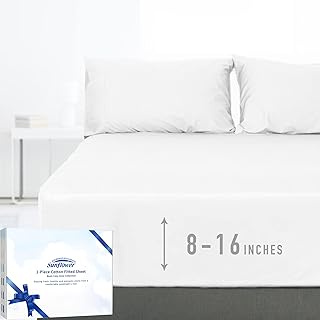 Sunflower Twin Fitted Sheet, 1-Piece Deep Pocket Fitted Bottom Sheet 15", 100% Cotton Sateen Soft Breathable, White - Image 1