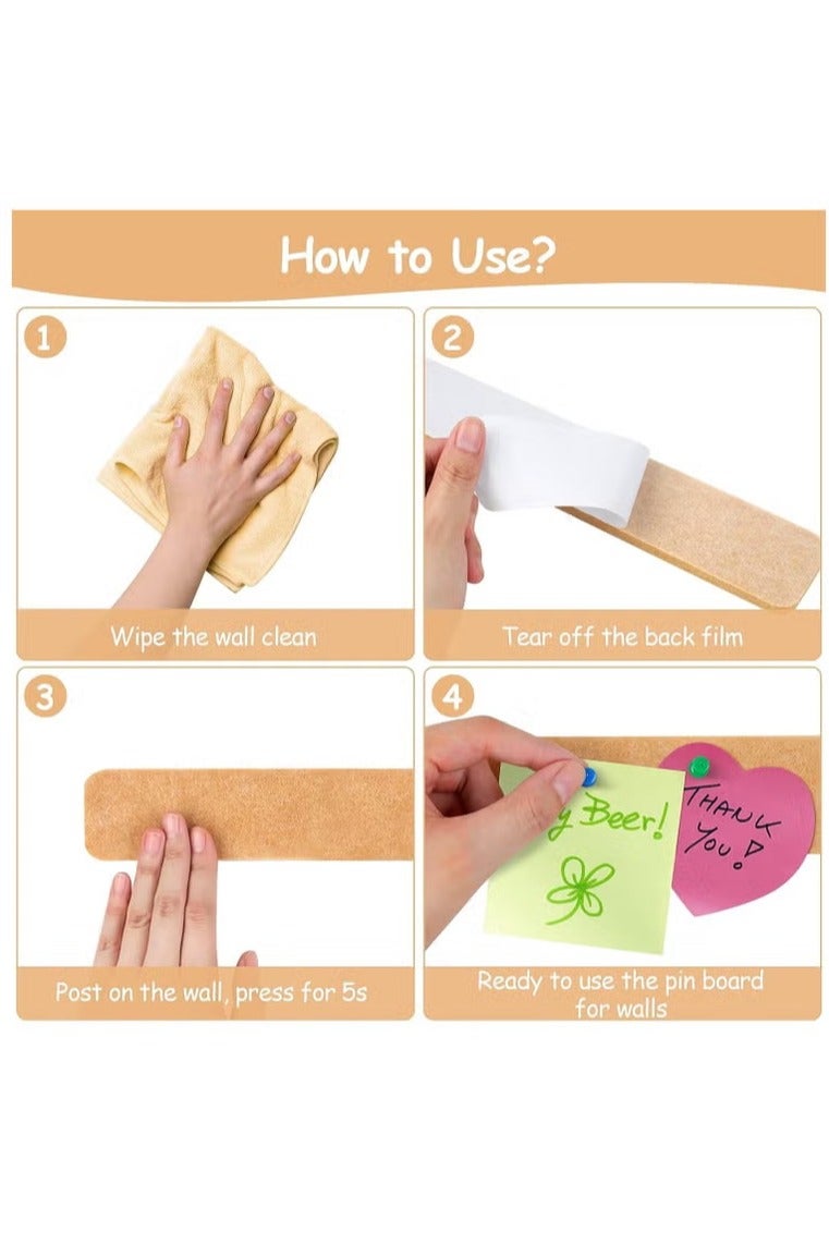 5pack Bulletin Flat Noodles, Felt Nails with 50 Thumbtacks Flat Noodles, Self-Adhesive Felt Bulletin Board, For Office, School, Home Wall Decoration, For Pasting Notes, Photos, Schedules, Organization Memos, Photos, Display - Image 4