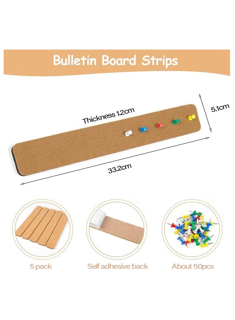 5pack Bulletin Flat Noodles, Felt Nails with 50 Thumbtacks Flat Noodles, Self-Adhesive Felt Bulletin Board, For Office, School, Home Wall Decoration, For Pasting Notes, Photos, Schedules, Organization Memos, Photos, Display - Image 2