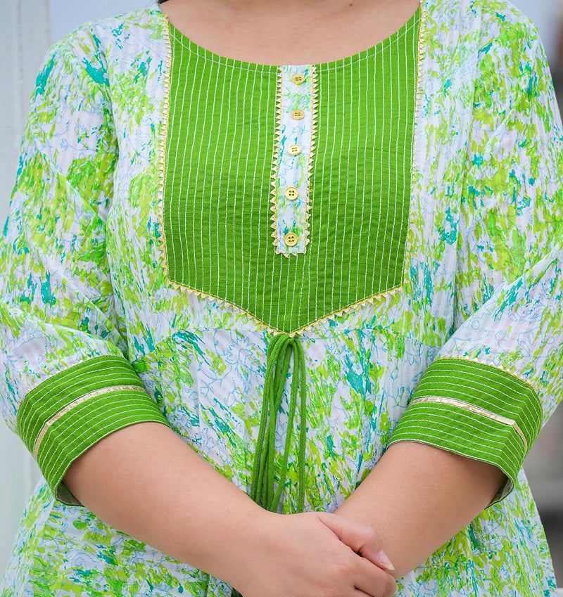 Yash Gallery Women's Cotton Tie & Dye Printed Regular Fit Anarkali Kurta (1498Ykgreen_Green_Xl) - Image 5
