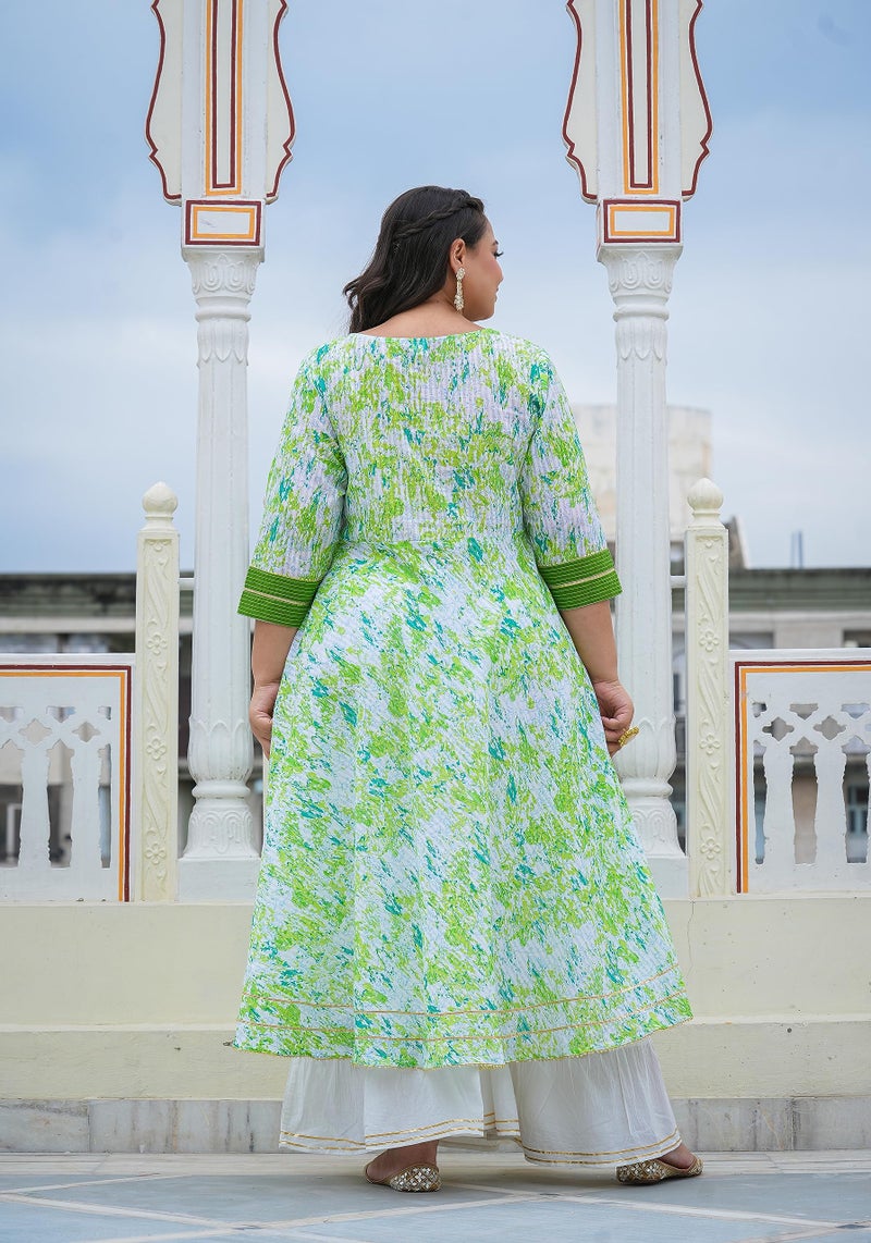 Yash Gallery Women's Cotton Tie & Dye Printed Regular Fit Anarkali Kurta (1498Ykgreen_Green_Xl) - Image 4