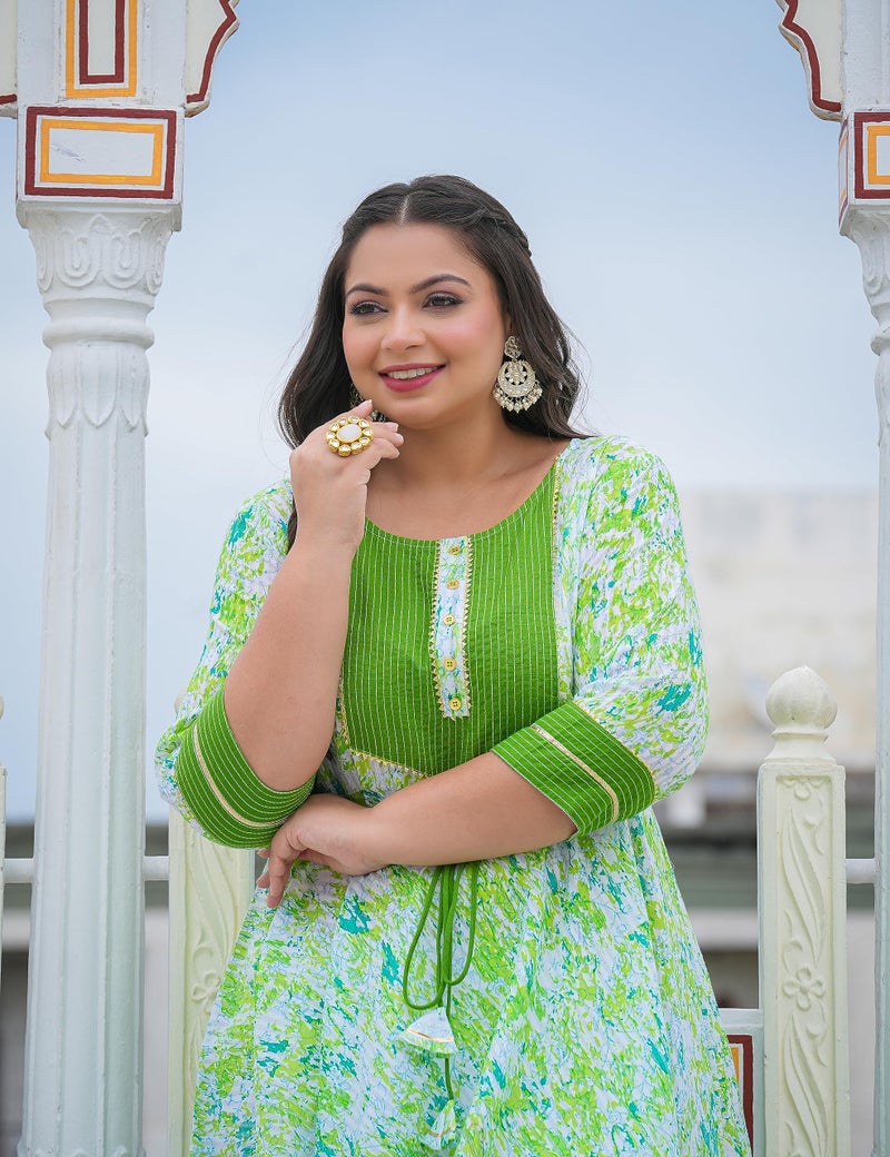 Yash Gallery Women's Cotton Tie & Dye Printed Regular Fit Anarkali Kurta (1498Ykgreen_Green_Xl) - Image 2