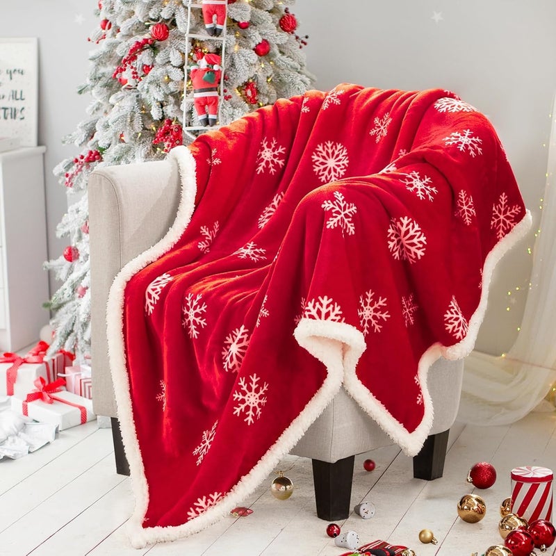 Touchat Red Sherpa Christmas Throw Blanket Fuzzy Fluffy Soft Cozy Blanket Fleece Flannel Plush Microfiber Blanket for Couch Bed Sofa 50 X 60Red Snowflake