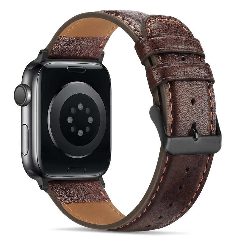Tasikar Bands Compatible with Apple Watch Band 49mm 46mm 45mm 44mm 42mm Men Genuine Leather Replacement Bands Compatible with Apple Watch Ultra 2 SE Series 10 9 8 7 6 5 4 3 2 1, Retro Brown - Image 2