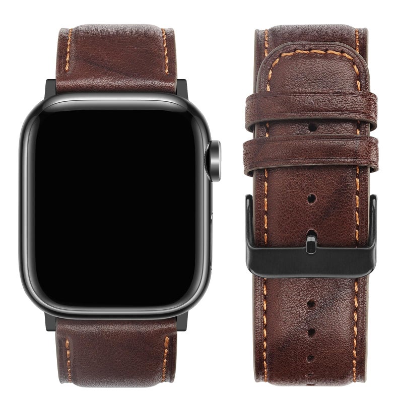 Tasikar Bands Compatible with Apple Watch Band 49mm 46mm 45mm 44mm 42mm Men Genuine Leather Replacement Bands Compatible with Apple Watch Ultra 2 SE Series 10 9 8 7 6 5 4 3 2 1, Retro Brown - Image 4