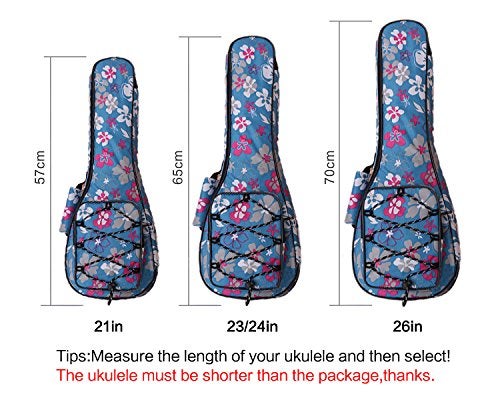 HOT SEAL 10MM Waterproof Durable Colorful Ukulele Case Bag with Storage (21in, Blue flowers) - Image 5