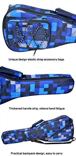HOT SEAL 10MM Waterproof Durable Colorful Ukulele Case Bag with Storage (21in, Blue flowers) - Image 3