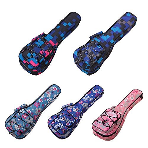 HOT SEAL 10MM Waterproof Durable Colorful Ukulele Case Bag with Storage (21in, Blue flowers) - Image 1