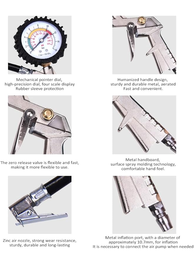 Eacam Tire Pressure Gauge, Tire Inflator Pressure Gauge With Inflator Deflation&Precise Pressure Measurement Compatible With Truck Car Motorcycle Bike - Image 4