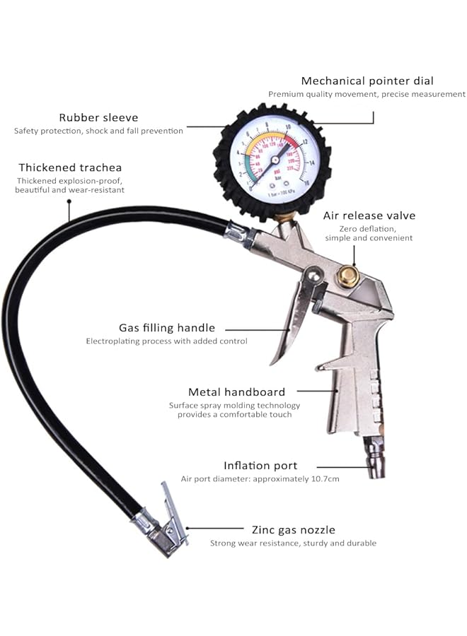 Eacam Tire Pressure Gauge, Tire Inflator Pressure Gauge With Inflator Deflation&Precise Pressure Measurement Compatible With Truck Car Motorcycle Bike - Image 3