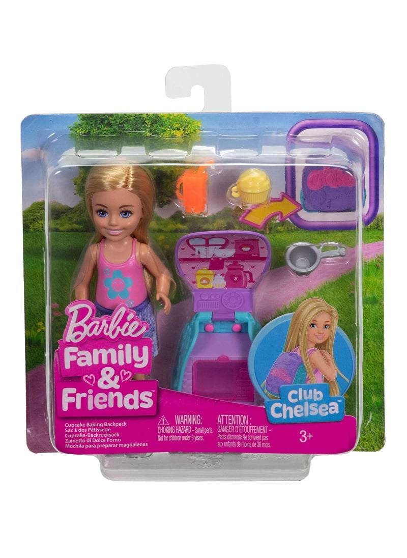 Barbie Barbie Family And Friends Cupcake Baking Backpack Blonde Chelsea Doll, Wearable Backpack With Baking Play Pieces  - Image 1