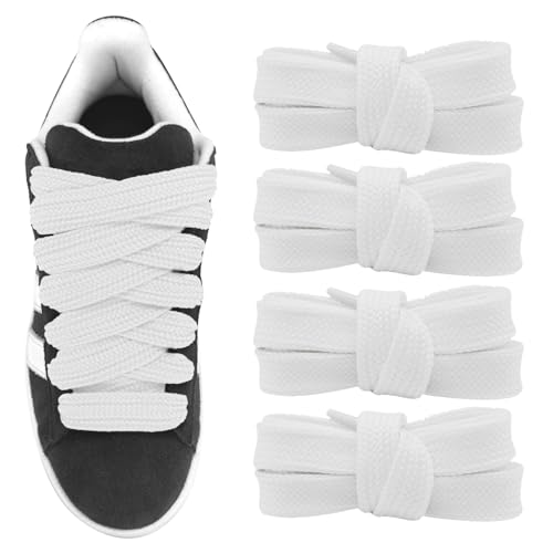 UamGlsob 2 Pairs 3/4''(2cm) Fat Flat Shoe Laces, 39''-63'' Length Flat Thick Wide Shoelaces, Jumbo Shoe Strings Replacement Laces for Skate Shoes (White, 54''/140cm) - Image 1