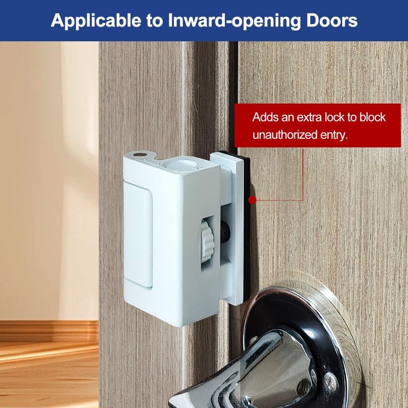 MOSECYOU Portable Door Lock for Home/Hotel Security, Apartment Bedroom No Drill Reinforcement Lock, Extra Lock for Travel, Flip Lock (White, 1 Pack) - Image 3
