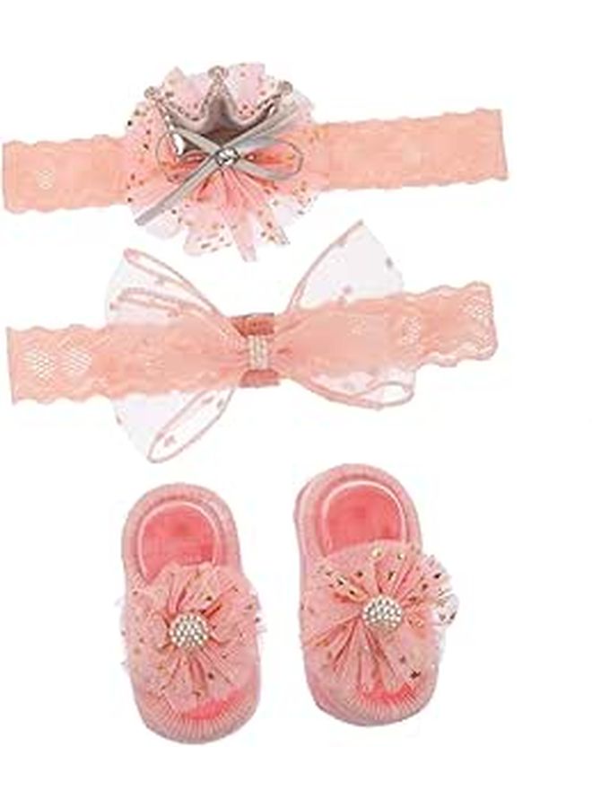 Newborn Photography Props Set 3pcs Baby Socks And Lace Headbands For Newborn Girls For Full Month Celebration - Image 1