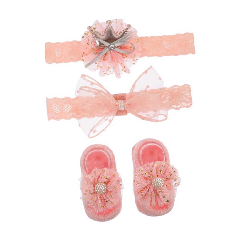 Newborn Photography Props Set 3pcs Baby Socks And Lace Headbands For Newborn Girls For Full Month Celebration - Image 2