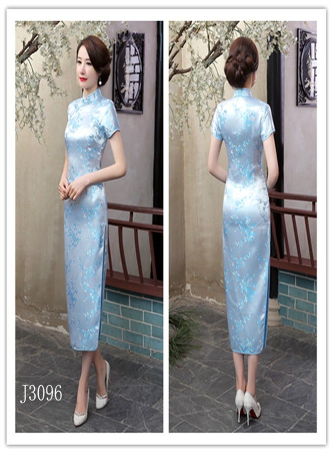 Loquat A Plum Blossom Short Sleeved Long Skirt Sky Blue  - Image 2