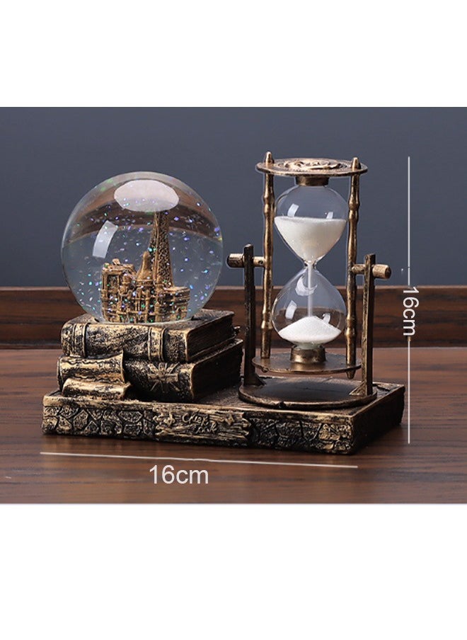 Bukela LED Music Crystal Snow Globe With Hourglass Timer Retro Castle Musical Globe Color Changing Lights Home Decoration Statue Home Decor Brass  - Image 2