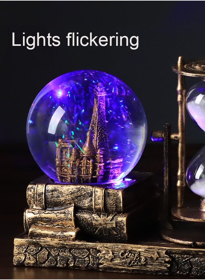 Bukela LED Music Crystal Snow Globe With Hourglass Timer Retro Castle Musical Globe Color Changing Lights Home Decoration Statue Home Decor Brass  - Image 3