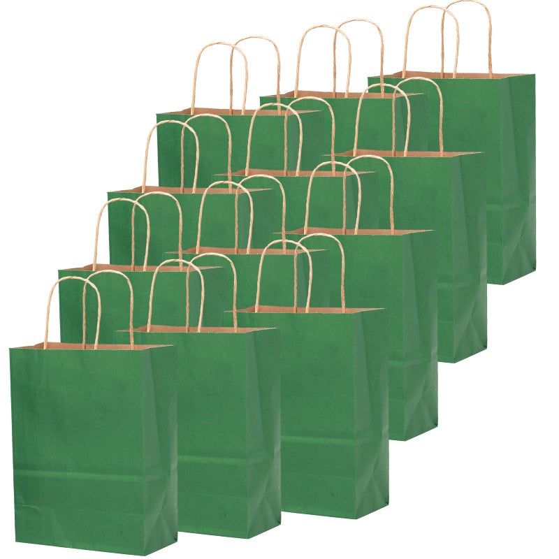 qiqee 100PCS Gift Bag with Handles Bulk Kraft Deep Green Paper Bags Assorted Sizes(33pcs Large 13",33pcs Medium 11",34pcs Small 8") - Image 2