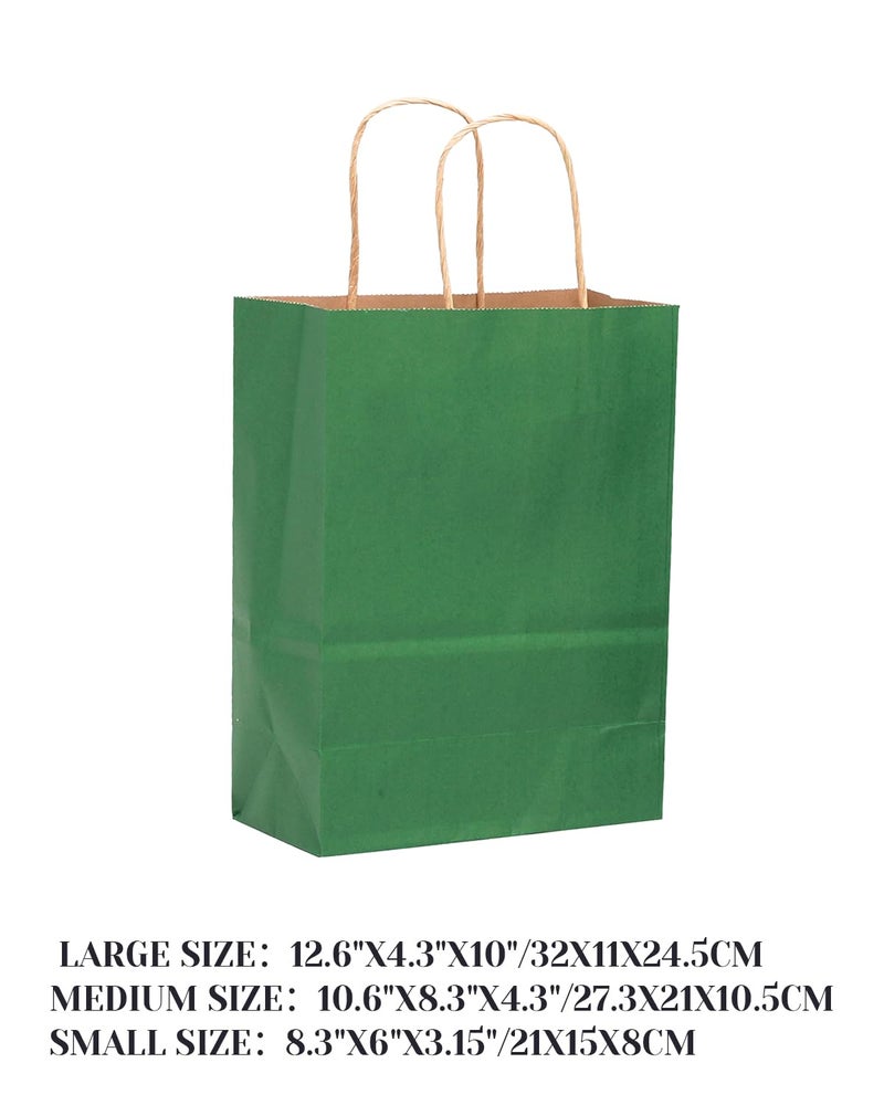 qiqee 100PCS Gift Bag with Handles Bulk Kraft Deep Green Paper Bags Assorted Sizes(33pcs Large 13",33pcs Medium 11",34pcs Small 8") - Image 5