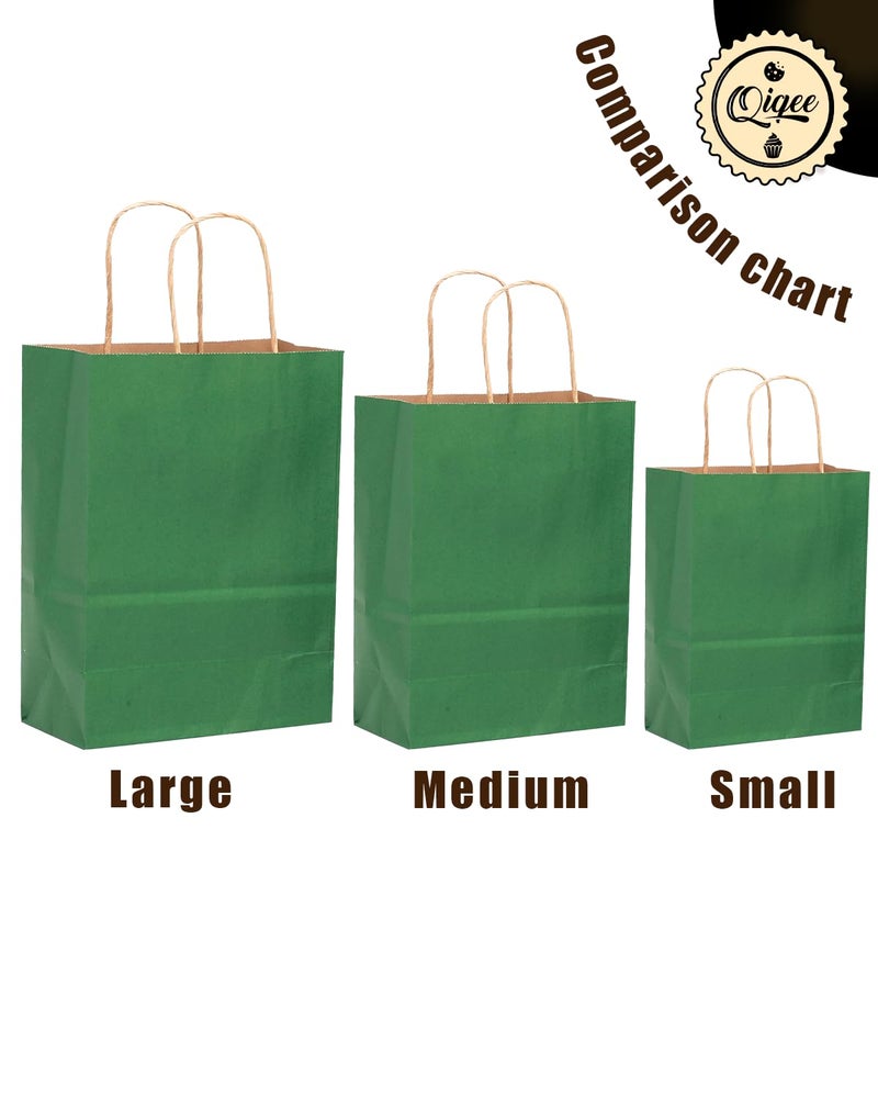 qiqee 100PCS Gift Bag with Handles Bulk Kraft Deep Green Paper Bags Assorted Sizes(33pcs Large 13",33pcs Medium 11",34pcs Small 8") - Image 4