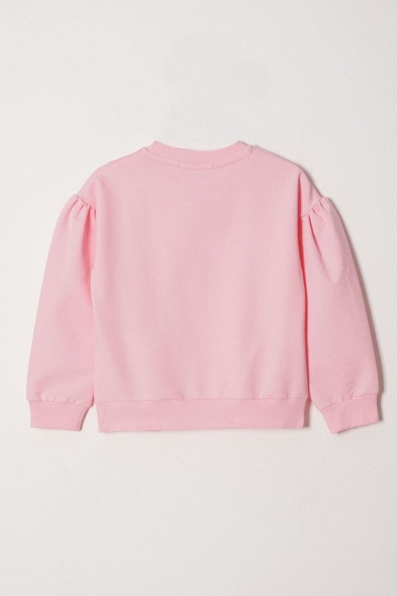 Zepkids Crew Neck Long Sleeve Daisy Detailed Long Sleeve Light Pink Color Girls Tracksuit Set  - Image 3