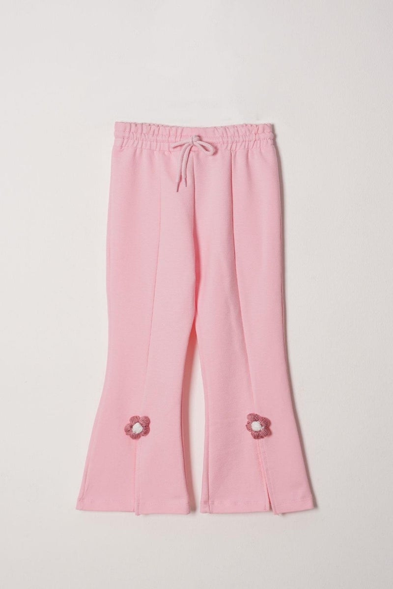 Zepkids Crew Neck Long Sleeve Daisy Detailed Long Sleeve Light Pink Color Girls Tracksuit Set  - Image 4