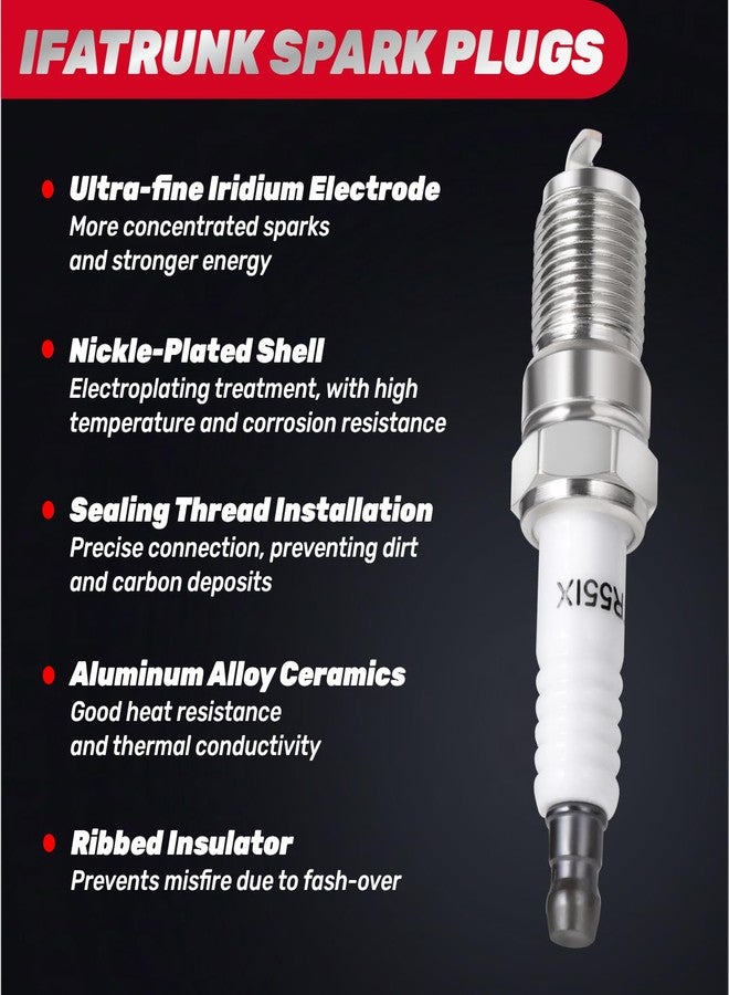 IFATRUNK Iridium Spark Plugs 6 Pack Compatible with Chevy Silverado Express Impala, Ford Escape Explorer Mustang, Buick Regal Century LeSabre, GMC, Cadillac, Pontiac, Mazda, 3.1L-4.3L, Replaces 7164, TR55IX - Image 5