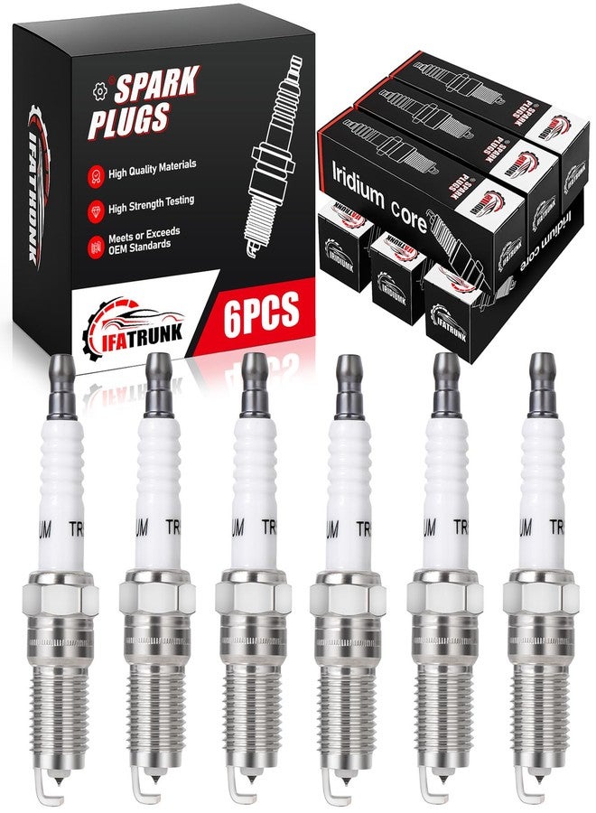 IFATRUNK Iridium Spark Plugs 6 Pack Compatible with Chevy Silverado Express Impala, Ford Escape Explorer Mustang, Buick Regal Century LeSabre, GMC, Cadillac, Pontiac, Mazda, 3.1L-4.3L, Replaces 7164, TR55IX - Image 1