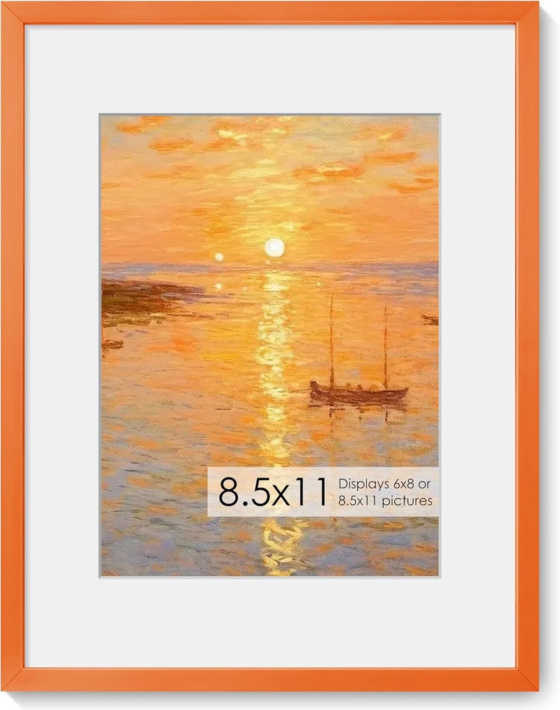 Fun Memories إطار صور معدني 8.5x11 من ذكريات ممتعة - إطارات صور ألومنيوم 8.5x11 مع حشوة 6x8، واجهة بلاكسجلاس عالية الوضوح، وملحقات تعليق - مثالي للعرض على الحائط أو الطاولة (برتقالي، عبوة واحدة) - Image 1