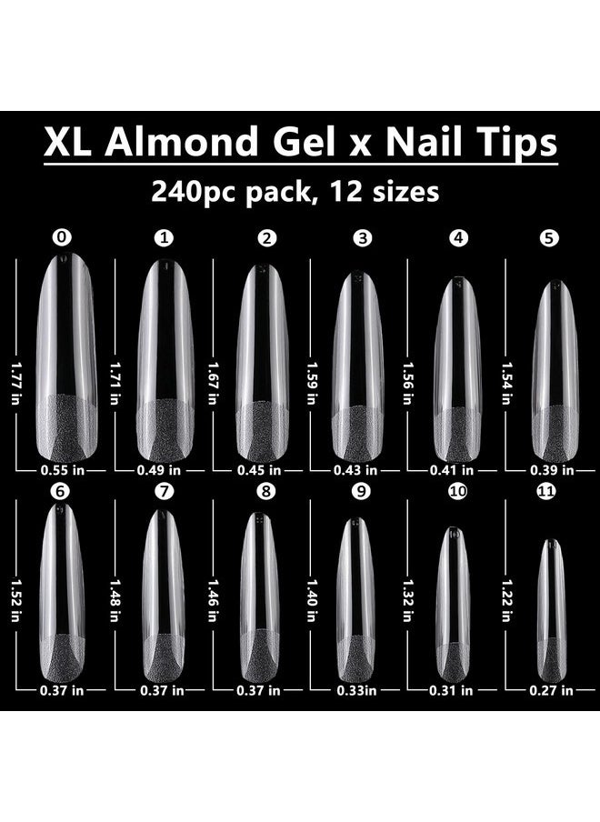 240Pc Xl Almond Gel X Nail Tips Clear Fake Nails Extra Long Almond Nail Tips Full Cover Artificial Fingernails Xl Soft Gel False Nail Tips For Acrylic Nail Extension Press On Nail Making - pzsku/ZC107EA2838F0348BE3B4Z/45/_/1730894754/57cce25d-a585-4c02-baa0-d366a76640b5