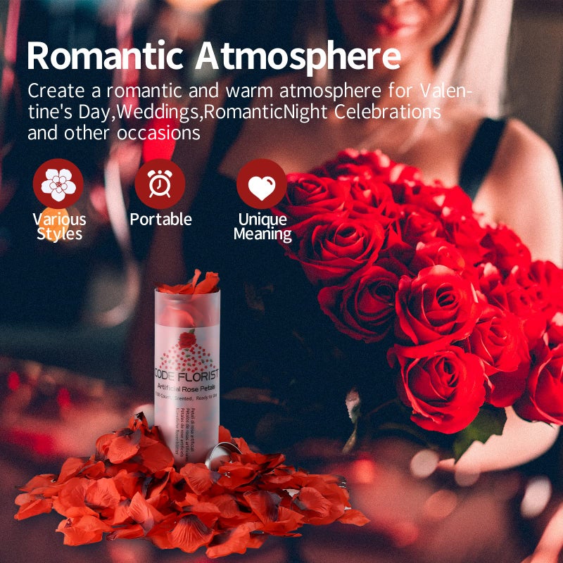 CODE FLORIST 1500 PCS Dark-Red Silk Rose Petals for Valentine's Day,Romantic Night,Wedding,Proposal Anniversary Flower Decorations(Separated,Scented) - Image 4