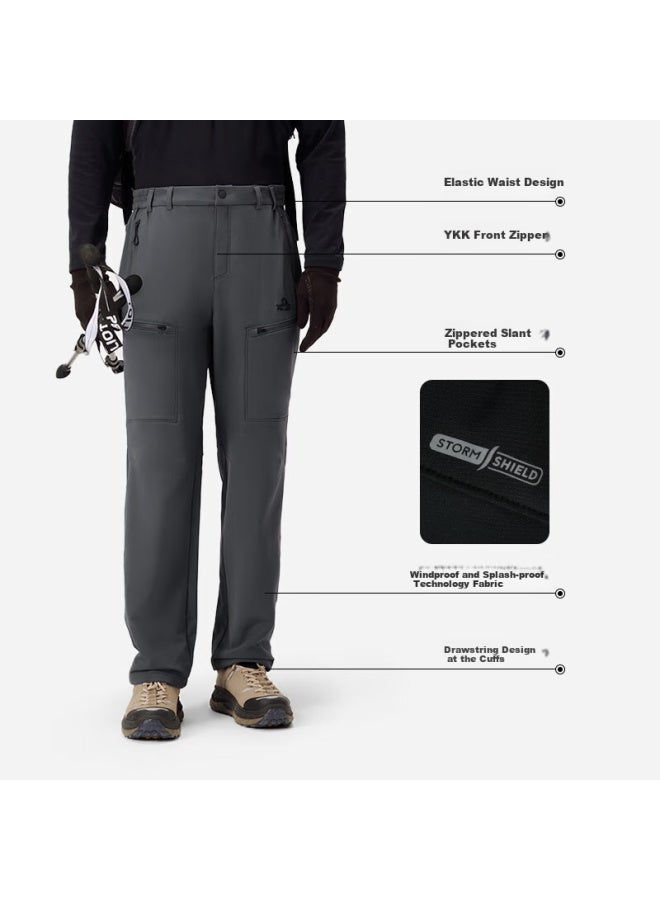 PELLIOT Outdoor Softshell Pants Men Women Winter Thickened Fleece Warmth Windproof Climbing Skiing Pants 114307165 Gray S - Image 2